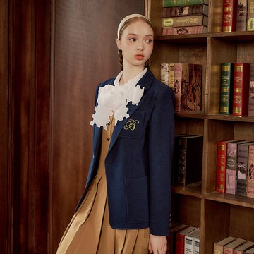 OUWEY歐薇 學院風文藝刺繡西裝外套(深藍；S-L)
