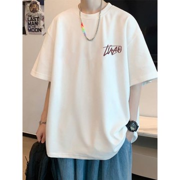 重磅短袖t恤男士2025新款夏季純棉美式潮牌潮流寬松白色百搭衣服