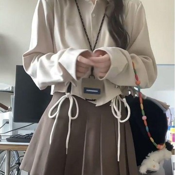 兩件套裝女 春秋新款學院風綁帶長袖襯衫上衣女百褶短裙休閒套裝