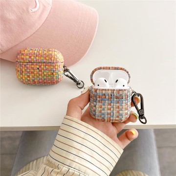 適用無線藍牙耳機套Airpods4編織紋保護套airpods3新款拼色皮質蘋果耳機殼airpodspro小眾創意airpods1/2防摔