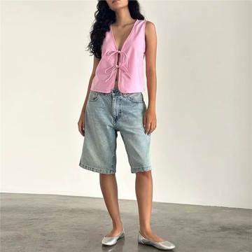 歐美亞馬遜跨境2024新款時尚系帶深V性感背心無袖上衣馬甲女