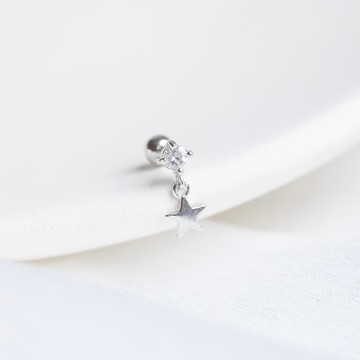 白水晶925純銀星星垂墜轉珠耳環