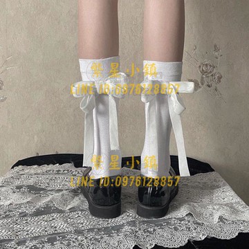 小腿襪后跟植絨蝴蝶結Lolita甜美日系中筒棉襪黑白色兩色可選【繁星小鎮】