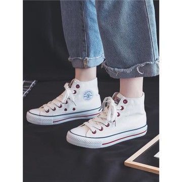 人本高幫帆布鞋2026新款秋季百搭學生潮鞋子韓版ulzzang情侶板鞋