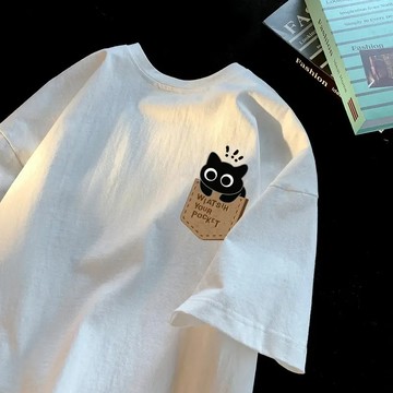 情侶半袖日系風格短袖 圓領高克重T恤 美式復古短袖 寬鬆潮牌印花短袖 純色T恤 素色T恤 重磅短袖 夏季T恤 卡通T恤