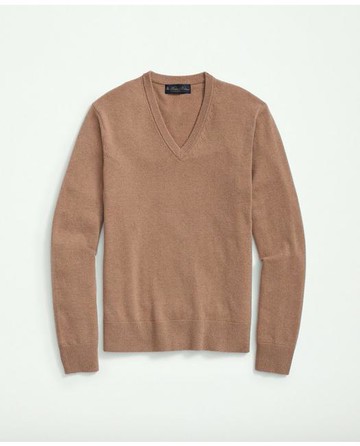 Brooks Brothers Men's 3-Ply Cashmere V-Neck Sweater | Brown | Size Large