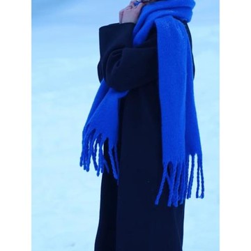 馬海毛圍巾女冬季克萊因藍流蘇大披肩軟糯加厚保暖圍脖純色圍巾男