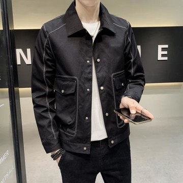 外套男士韓版修身工裝夾克2024春秋新款潮流翻領百搭修身上衣褂子