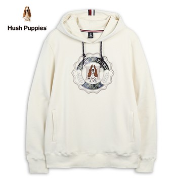 Hush Puppies 帽T 男裝經典學院風格紋品牌圖章刺繡狗帽T