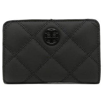 Tory burch - 菱格紋皮革短夾-霧黑