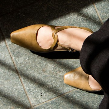 方頭交叉帶瑪麗珍女鞋/橄欖色/681C楦