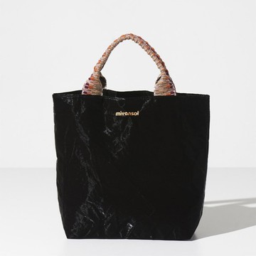 Miyansol 輕量皺皺迷你托特包(附背帶)-重焙黑 可斜背可手提