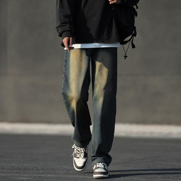 復古煙灰色牛仔褲男春秋季2024新款美式高街褲子寬松直筒休閑長褲