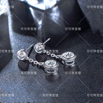AU750莫桑鉆石18K白金鉆石耳釘泡泡單鉆耳墜長款耳線D色過筆保真