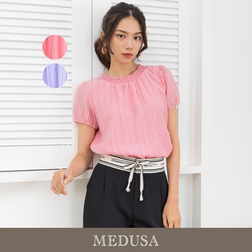 現貨【MEDUSA 曼度莎】泡芙紋理縮口造型上衣 - 2色（M-2L）｜女短袖上衣 女休閒上衣
