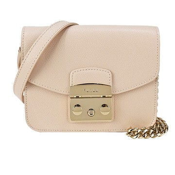 FURLA CROSSBODY 荔枝紋壓釦斜背包-米