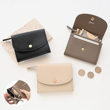 按扣式迷你錢包 【 真皮 質感 刻印名字 】 皮夾 小皮夾 防盜刷 輕巧 文字刻印 HR70U