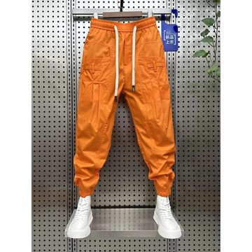 春秋新款純色百搭工裝褲男潮牌韓版顯瘦束腳休閑褲情侶痞帥九分褲