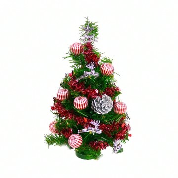 迷你裝飾綠色聖誕樹 免組裝  銀松果糖果球色系  1呎 30cm