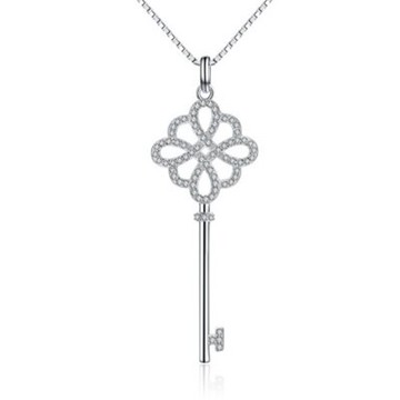 現貨+預購 925純銀項鍊鑲鑽吊墜-古典優雅鑰匙七夕情人節生日禮物女配件銀飾73am165【獨家進口】【米蘭精品】
