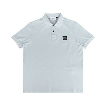 STONE ISLAND 十字羅盤LOGO柔軟純棉短袖雙鈕釦POLO衫(男款/天藍)