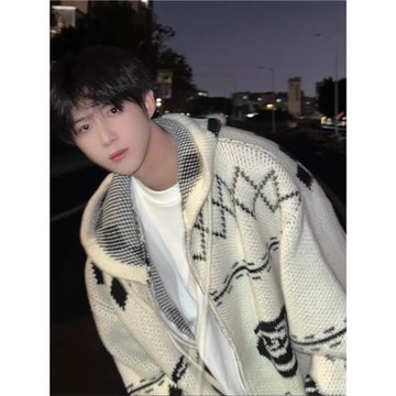 韓系菱形格毛衣男潮牌秋冬氛圍感穿搭慵懶風連帽情侶針織開衫外套