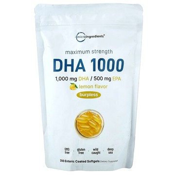 Micro Ingredients, DHA 1000，檸檬味，200 粒腸溶包衣軟膠囊
