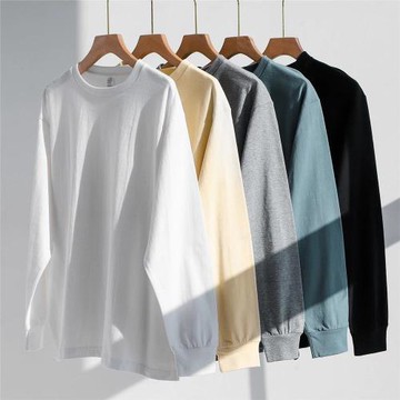 400G重磅長袖T恤男士春秋美式純色純棉打底衫潮牌寬松白色衛衣女