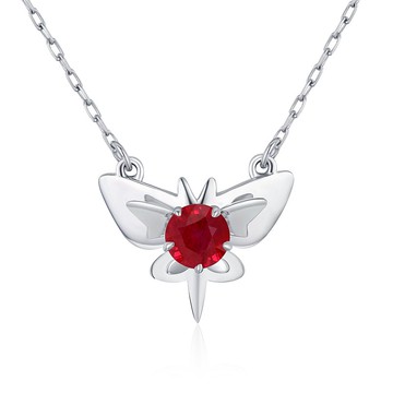 蝴蝶紅寶石項鍊-立體疊戴墜飾-簡約14k白金吊墜-7月生日石