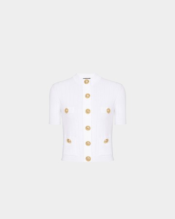 BALMAIN 金幣釦造型短袖針織外套 - 白 - 36