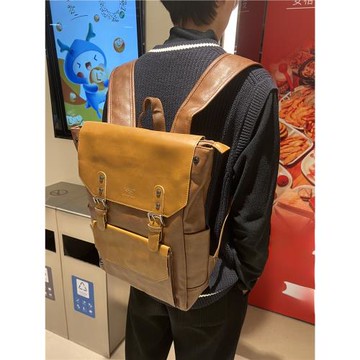 三盒子美式復古風雙肩包大容量旅行背包時尚潮流電腦書包潮學生包