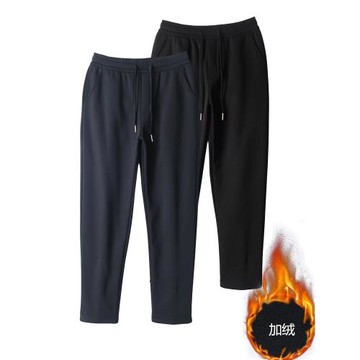 冬季加絨加厚男生運動褲男寬松小腳褲黑色休閑長褲男秋冬束腳衛褲