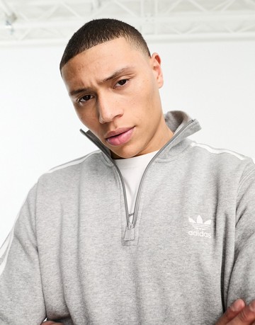 adidas Originals adicolor classics 3 stripe 1/2 zip sweat in grey