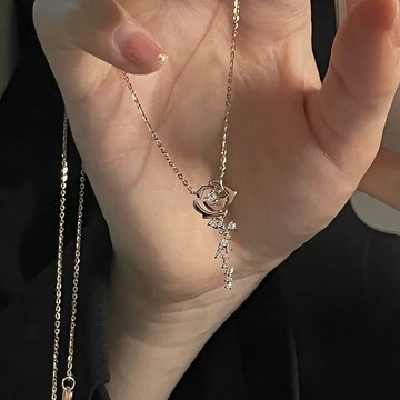 🔥台灣出貨🔥鈦鋼吊墜 超仙玫瑰花項鍊女小衆輕奢簡約閃小花鎖骨鏈花朵墜鏈不掉色 抗過敏 簡約 吊墜 項鍊女 銀飾 項鏈