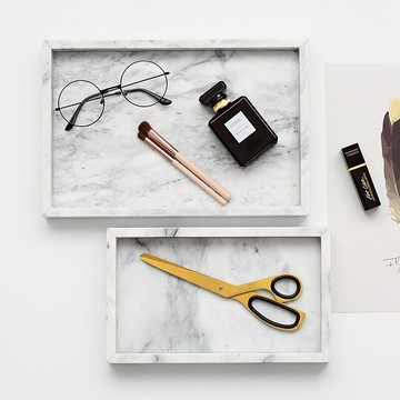 ins北歐風格大理石托盤化妝品首飾收納盤簡約長方形衛浴室置物盤1入