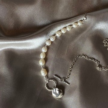 熔融不對稱OT扣珍珠項鍊
