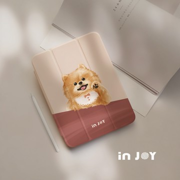 INJOY mall iPad9/iPad10/Air5/Air11/Pro11系列 輕快可愛博美犬 附筆槽平板保護套