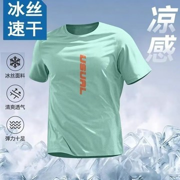 【臺灣出貨】冰絲高彈短袖 舒適不勒 顯瘦百搭 通勤休閒兩用 透氣網眼冰絲T恤 新款半袖速幹上衣 運動上衣