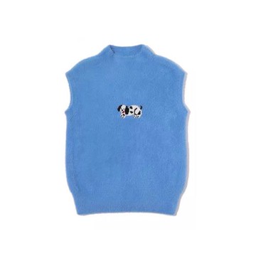 Lemon【晚安系列】背心毛衣女秋冬趣味藍色軟糯半高領毛織馬甲