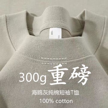 高級感奶茶灰 300g重磅純棉短袖t恤男重磅美式潮牌圓領寬松打底衫