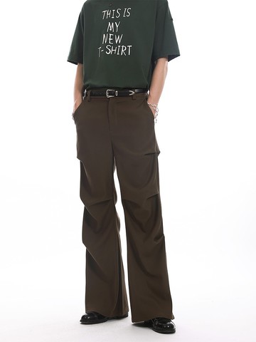 Unvesno (UN) 立體造型多褶皺垂感微喇長500G高克重西褲 TR-3200