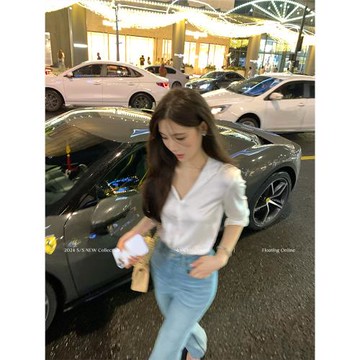 CloudSweet白云甜許妍同款緞面醋酸白色襯衫女夏薄款修身長袖襯衣