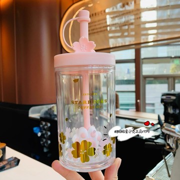 星巴克杯子2026新年禮物新品粉色櫻花季櫻花漂浮貓爪款懸浮雙層塑料吸管塞喝水杯子喝水杯喝茶杯咖啡杯露營杯子生日禮物聖誕禮