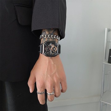 免運⌚網紅爆款歐美方形手錶男潮流個性炫酷黑科技高中生運動帥氣大表盤手錶 防水手錶 考試手錶 石英錶 手錶女 靜音手錶