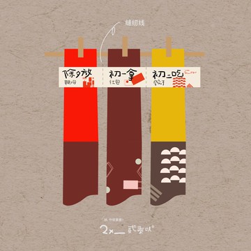 貳乘以原創設計 遂心如願  新年三件套 精梳棉膝下長筒襪