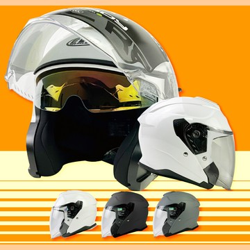 t-mao 素色 雙鏡造型帽 3/4罩安全帽鏡片內襯內藏墨鏡 e1