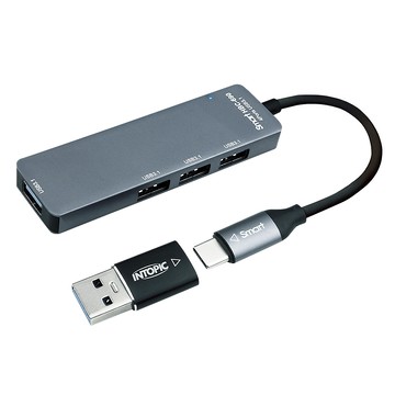 INTOPIC 廣鼎 HBC-690 USB3.1 Type-C高速集線器 5Gbps 4Port 9.9mm 超薄 附贈USB-A轉接頭  黑色  1個