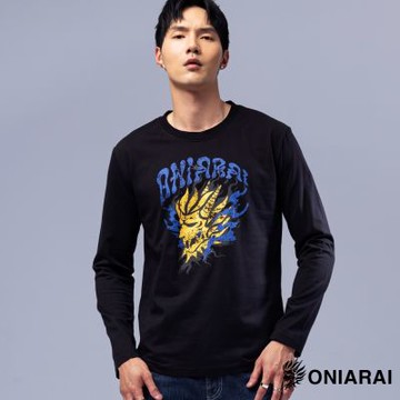 鬼洗 BLUE WAY – 潮流街頭火焰鬼頭薄長TEE(黑)
