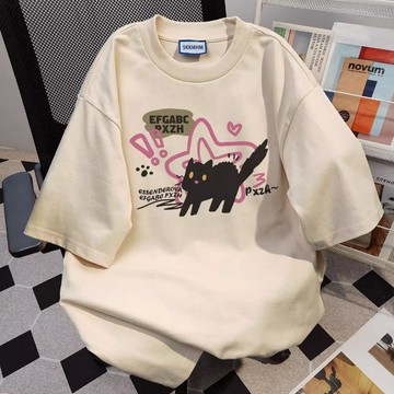 已售9642件💖REOY 上衣女 美式 貓咪印花 夏季衣服 寬鬆 oversize 短袖t恤 男女衣服 情侶t恤
