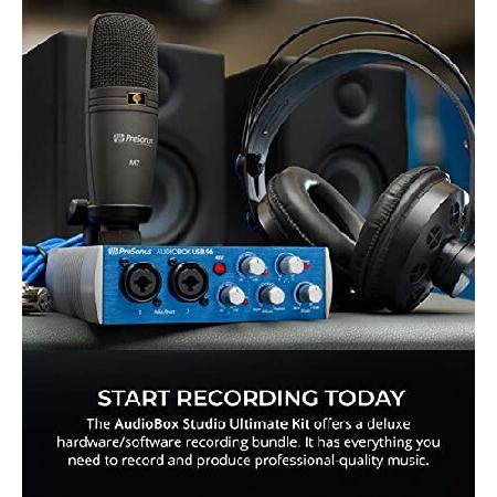 PreSonus AudioBox Studio Ultimate Bundle with Studio Monitors and Recording Software, Blucoil Boom Arm Plus Pop Filter, USB-A Mini Hub, 10' Instrument